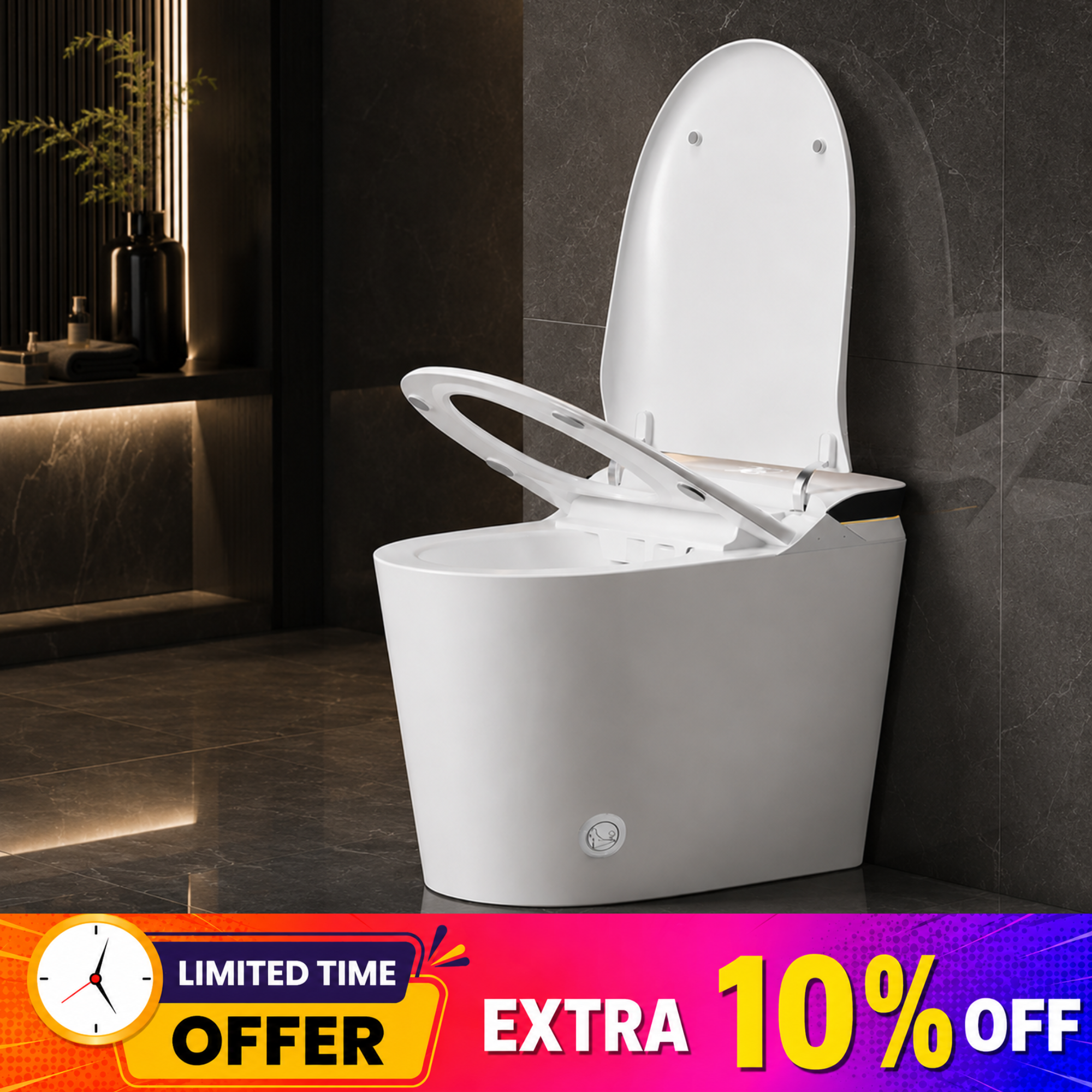 Smart Toilet with Built-In Bidet, Heated Seat, Auto Flush, Warm Water Wash, Warm Air Dryer, Remote Control, LED Temp Display, Night Light, Elongated Chair Height Toilet